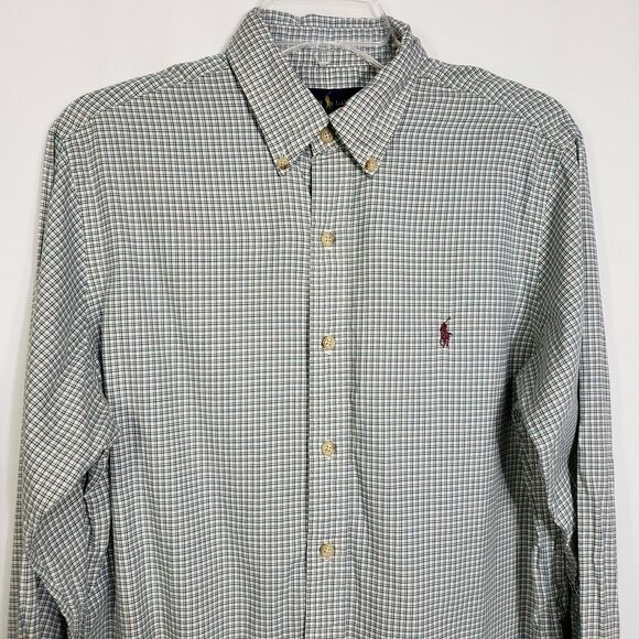 Ralph Lauren Mens Shirt Medium Button Long Sleeve Multicolor Plaid Brown Pony - Picture 3 of 9